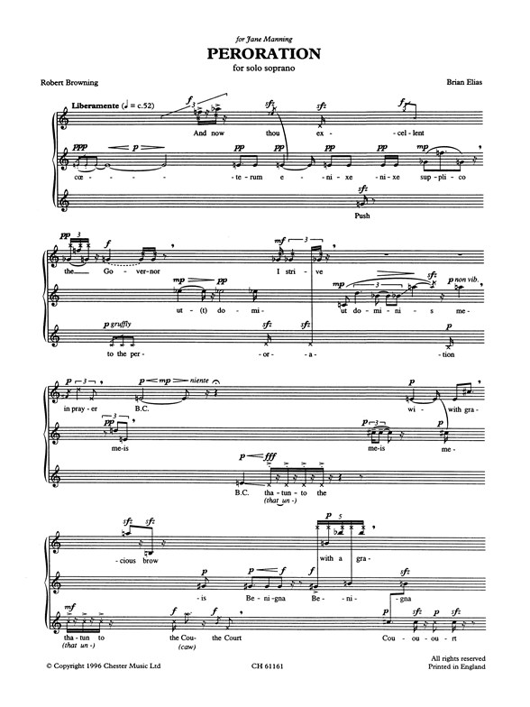 Brian Elias: Peroration For Soprano