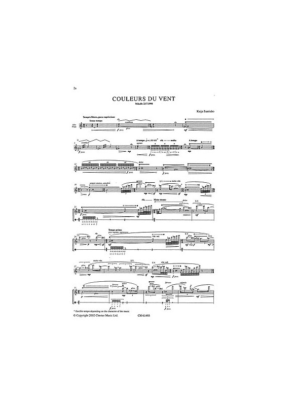 Kaija Saariaho: Couleurs Du Vent For Alto Flute