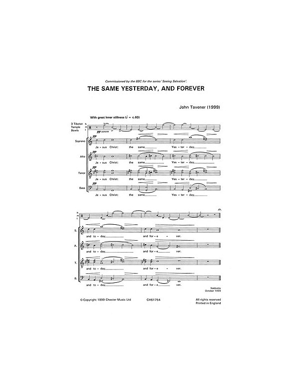 John Tavener: The Same Yesterday, Today And Forever (Score)