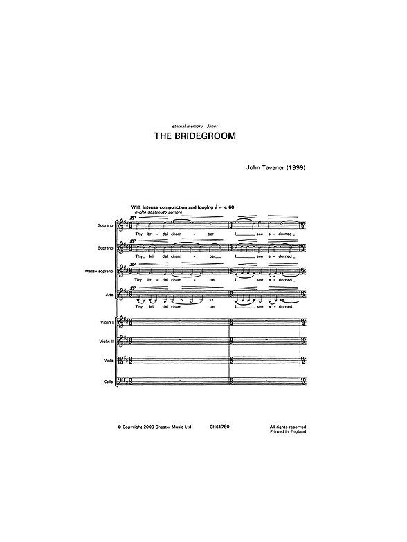 John Tavener: The Bridegroom (Score/Vocal Score)