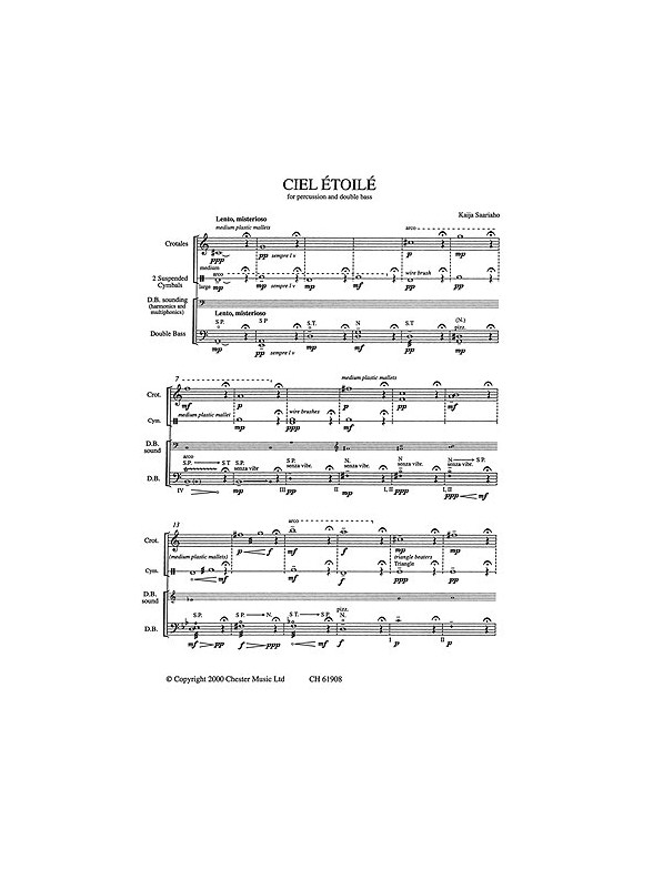 Kaija Saariaho: Ciel Etoile For Percussion And Double Bass (Score)