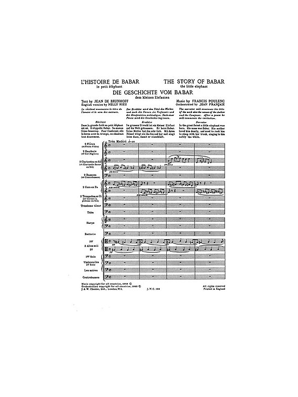 Poulenc: L'histoire De Babar (Full Score)