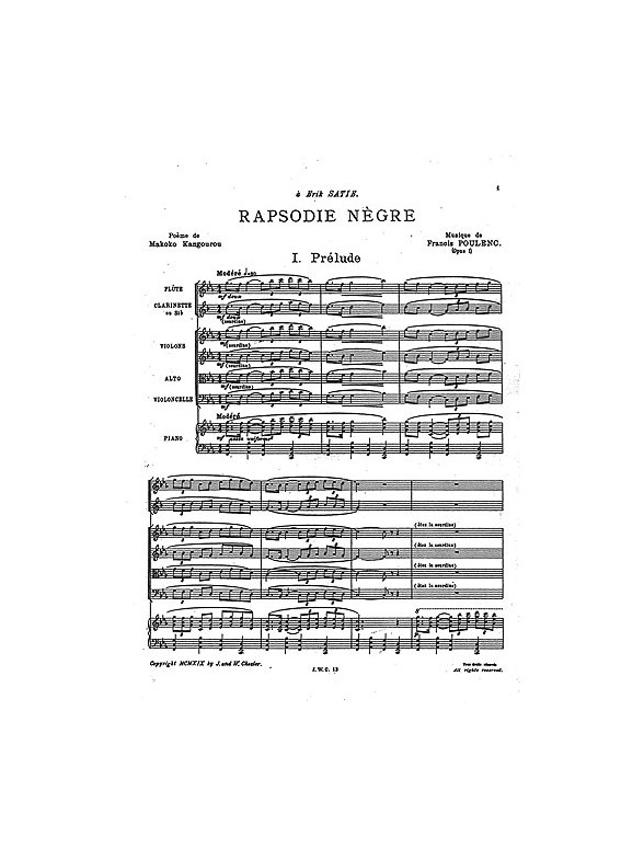 Poulenc: Rhapsodie Negre (Full Score)