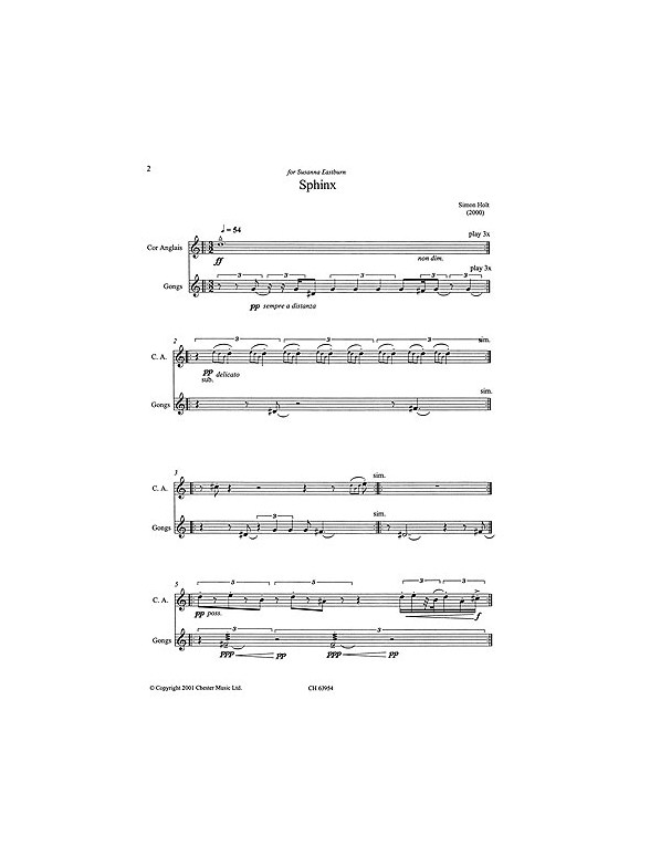 Holt: Sphinx for Cor Anglais and Gongs (Performing Score)