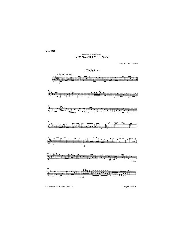 Peter Maxwell Davies: Six Sanday Tunes (Five String Parts)