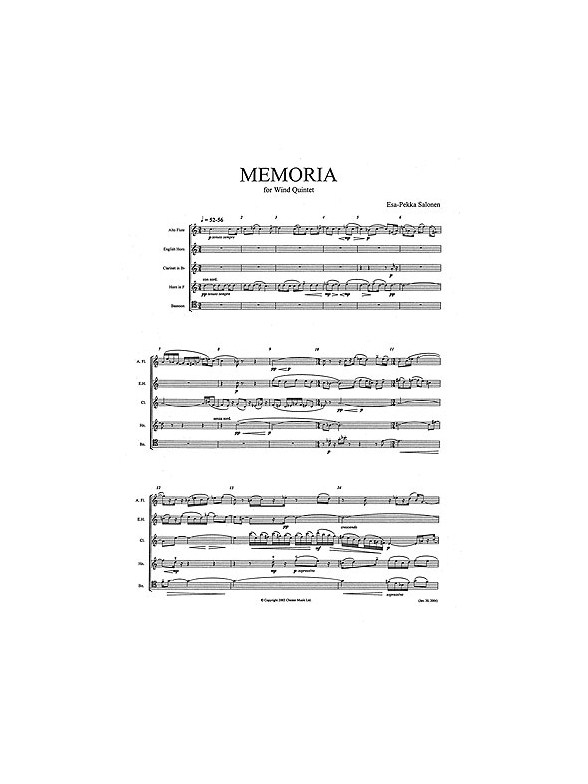 Esa-Pekka Salonen: Memoria For Wind Quintet