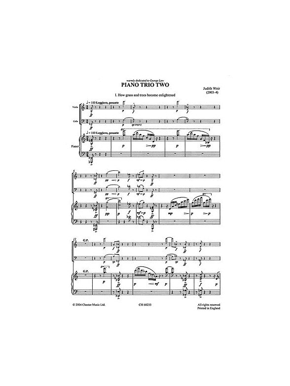 Judith Weir: Piano Trio Two (Piano Score)