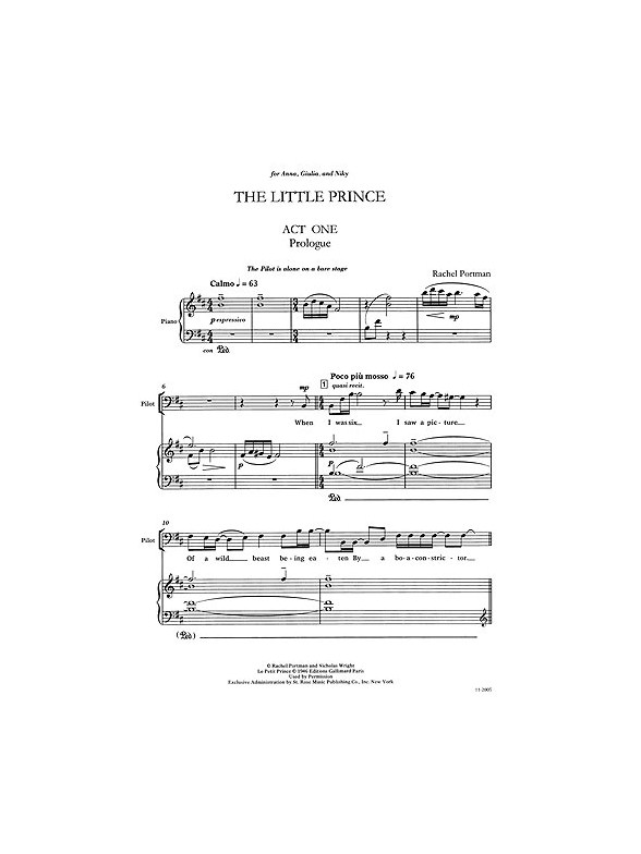 Rachel Portman: The Little Prince-vocal Score (11 Voices/Piano)