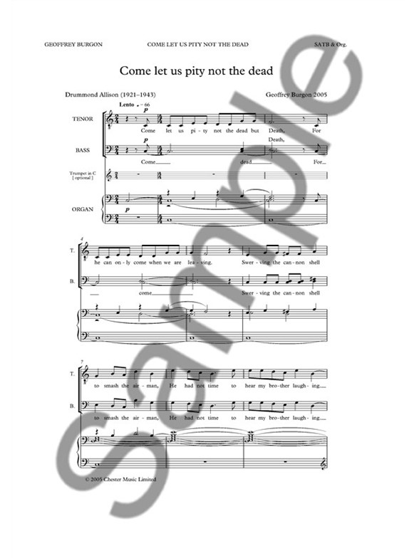 Geoffrey Burgon: Come Let Us Pity Not The Dead (Vocal Score)