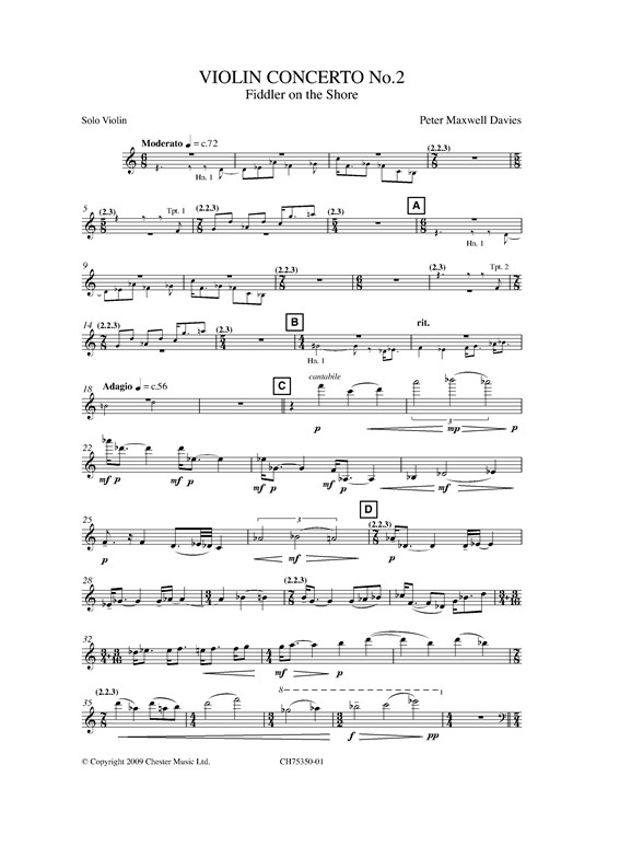 Peter Maxwell Davies: Violin Concerto No.2 (Solo Violin Part)