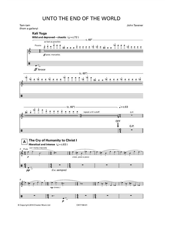 John Tavener: Unto The End Of The World (Flute, Clarinet and Tam-Tam Parts)