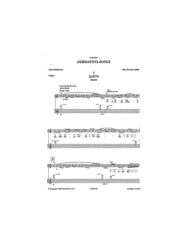 John Tavener: Akhmatova Songs (1995- Parts)