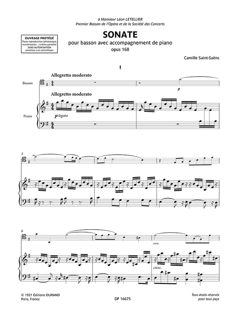 Sonate, opus 168 : pour basson avec accompagnement de piano
