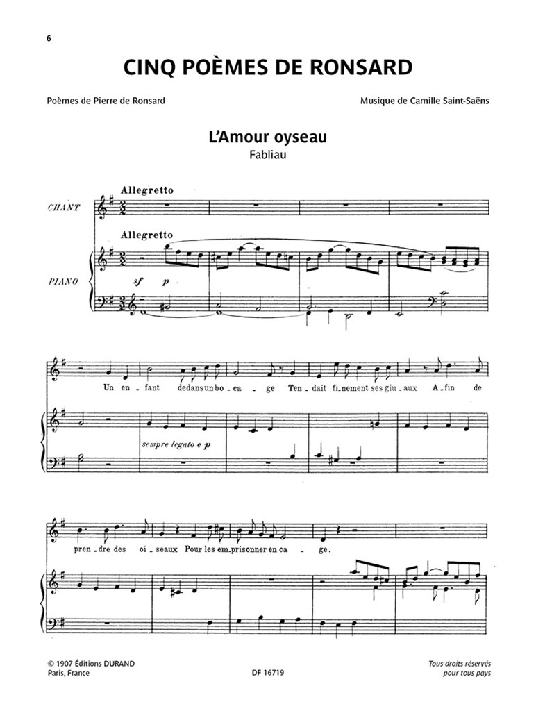 Cinq Poèmes de Ronsard : pour chant et piano