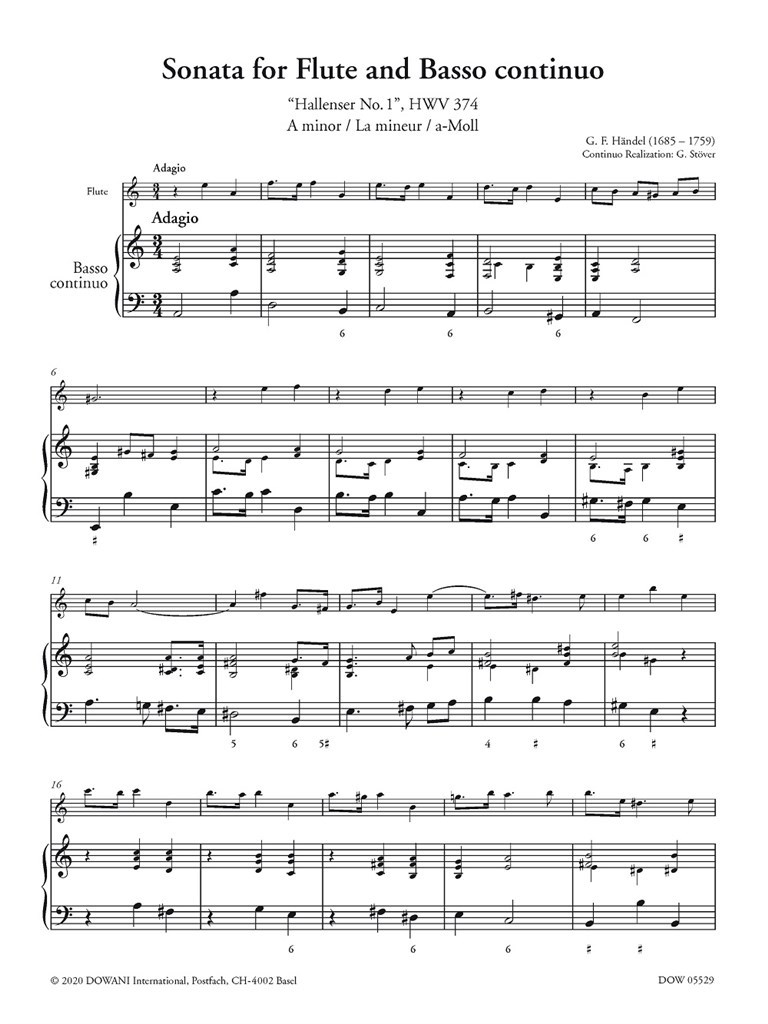 Sonata for Flute and Basso continuo : “Hallenser No. 1”, HWV 374 A minor