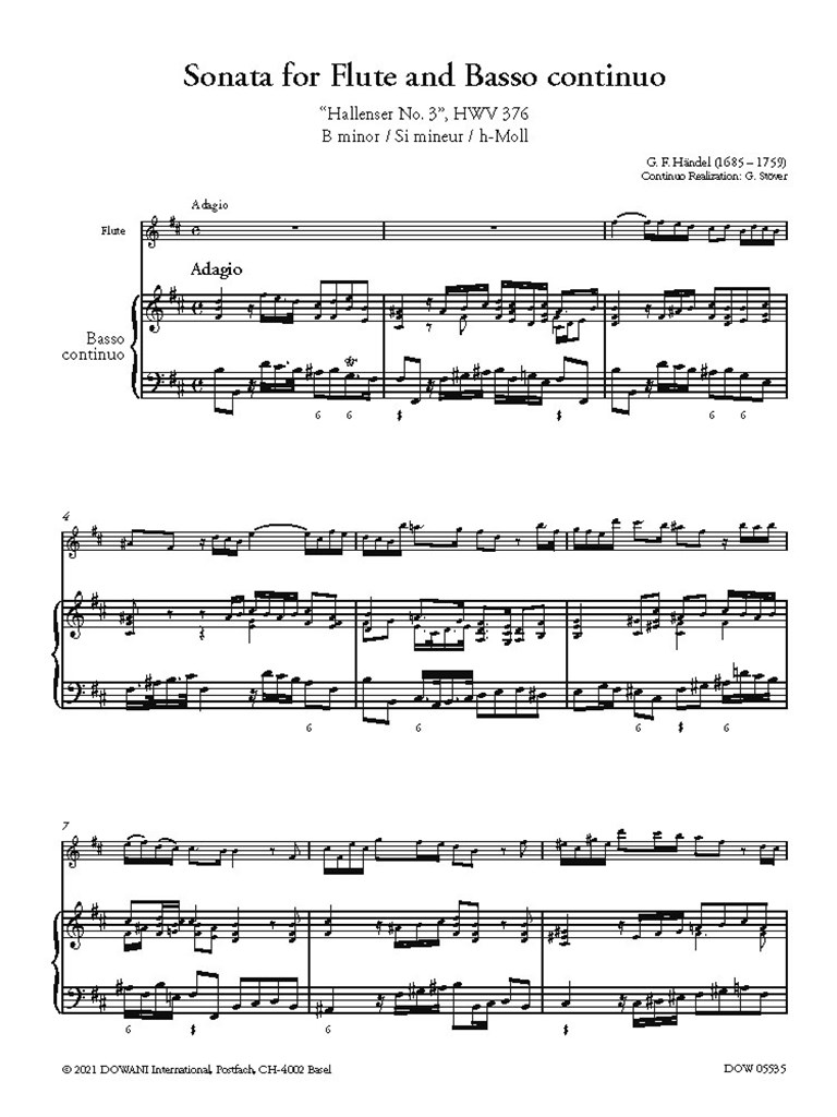 Sonata for Flute and BC "Hallenser No. 3" : HWV 376 B minor