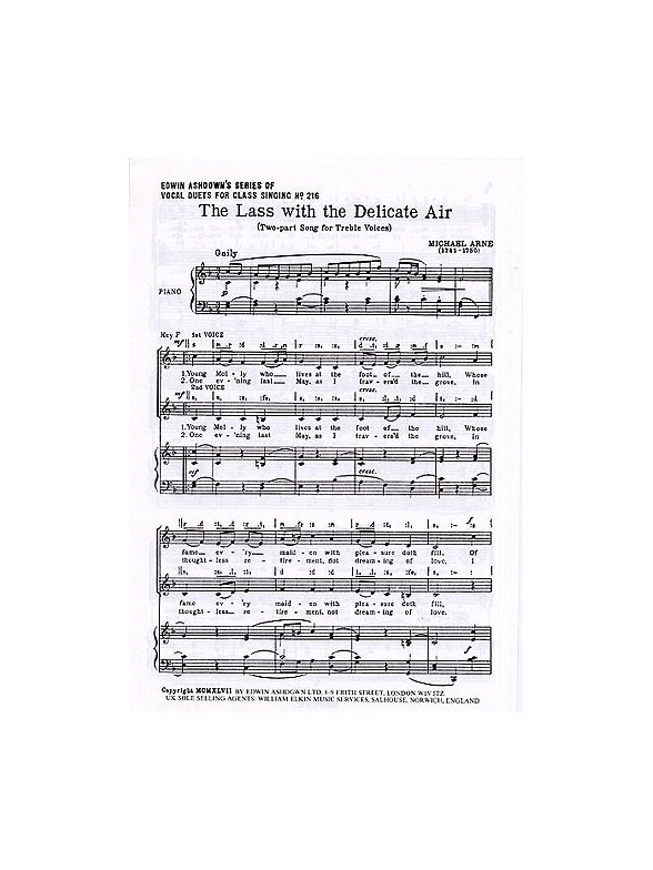Michael Arne: The Lass With The Delicate Air (2-Part/Piano)