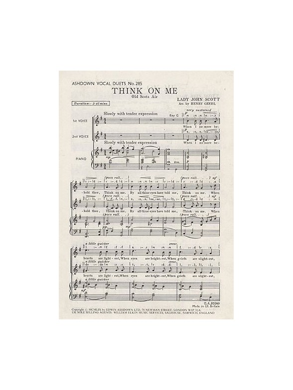 Lady John Scott: Think On Me (2-Part/Piano)
