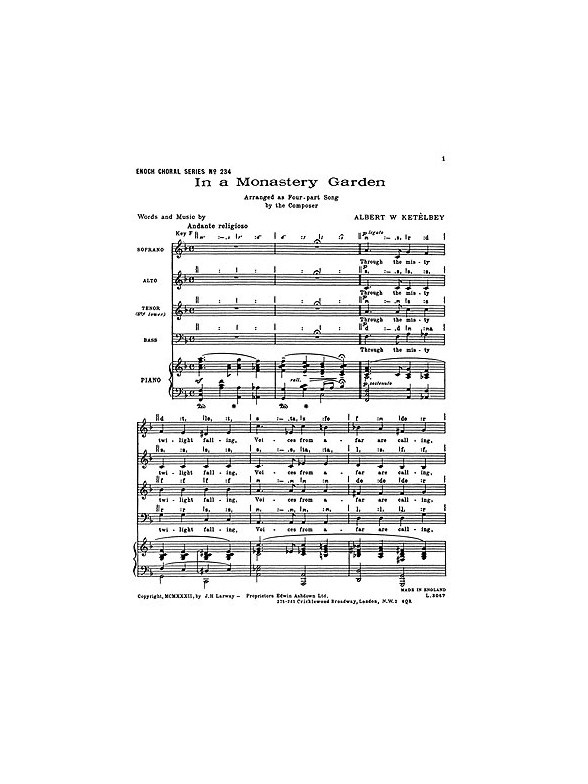 Albert Ketelbey: In A Monastery Garden (SATB)