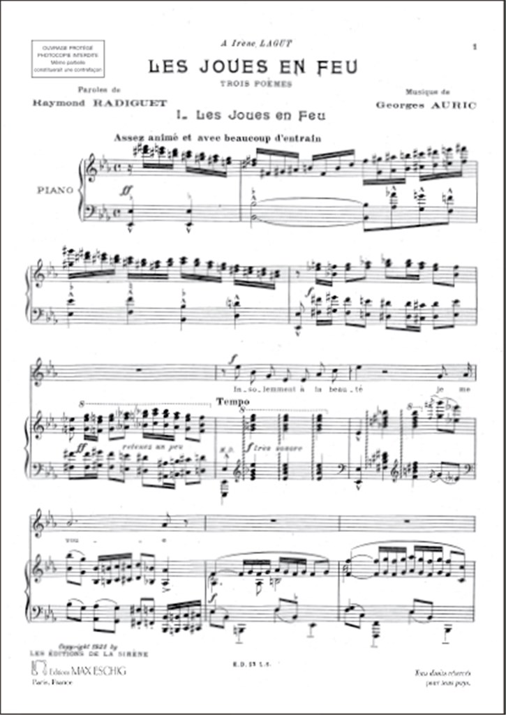 Joues En Feu Chant-Piano (3 Poemes De Radiguet