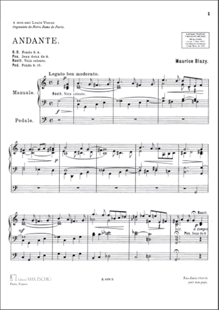 Andante : Da Pieces Pour Grand Orgue Ou Piano A Pedales