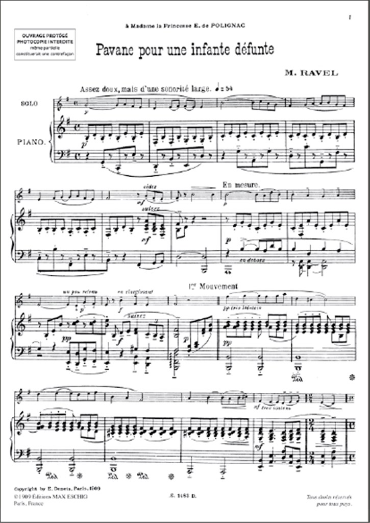 Pavane Pour Une Infante Defunte Hautbois-Piano