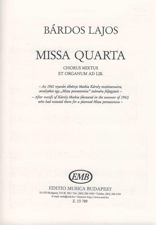Missa Quarta Für Gem. Chor Und Orgel