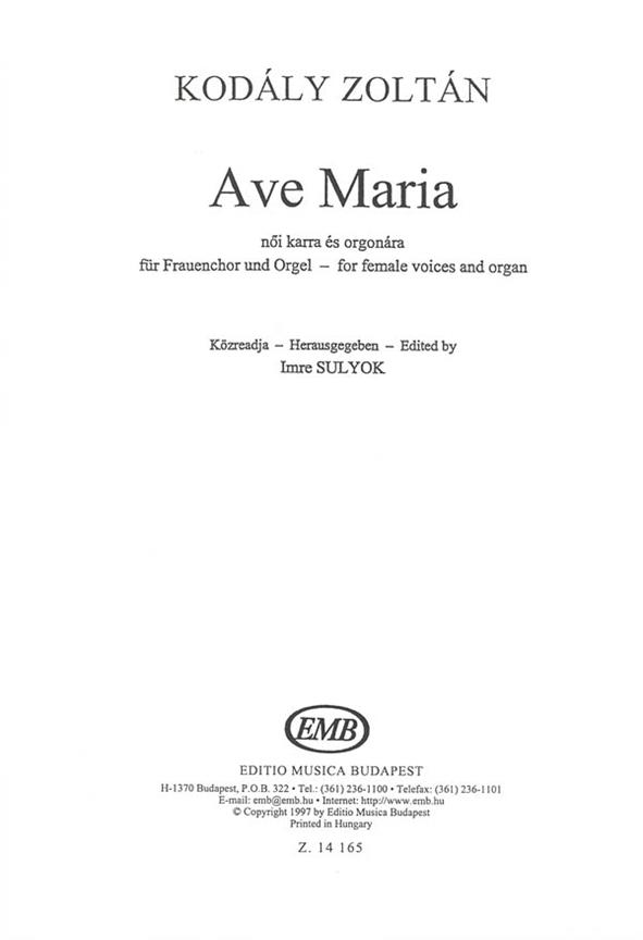 Ave Maria für Frauenchor und Orgel : für Frauenchor und Orgel