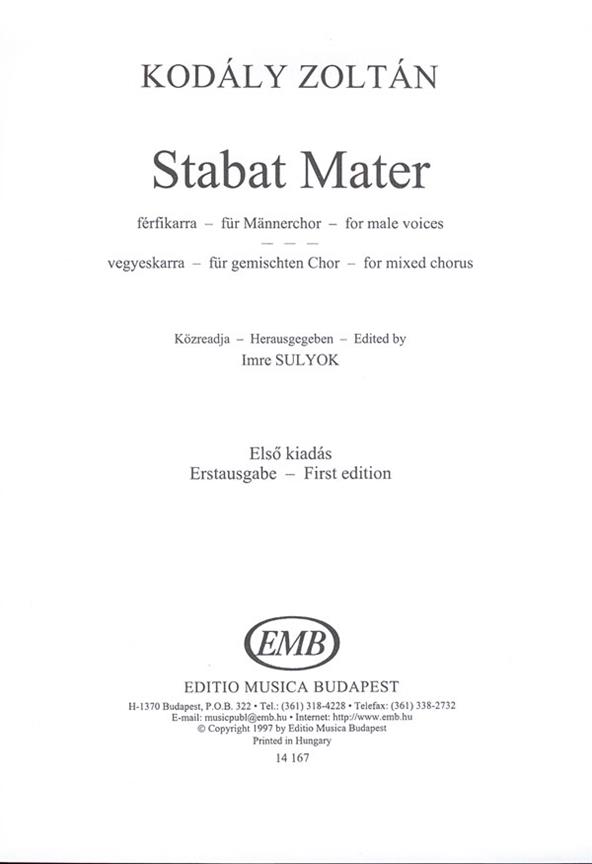 Stabat Mater für Mannerchor - für gemischten Cho : für Mannerchor - für gemischten Chor