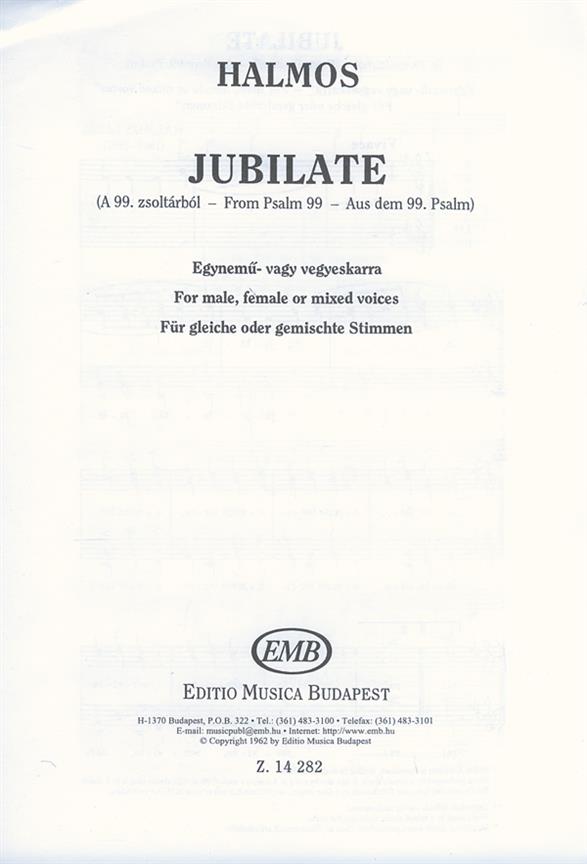 Jubilate (Aus dem 99. Psalm) für gleiche oder ge : für gleiche oder gemischte Stimmen