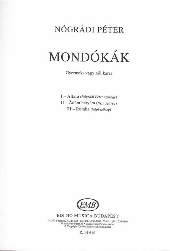 Mondókák gyermek- vagy nöi karra