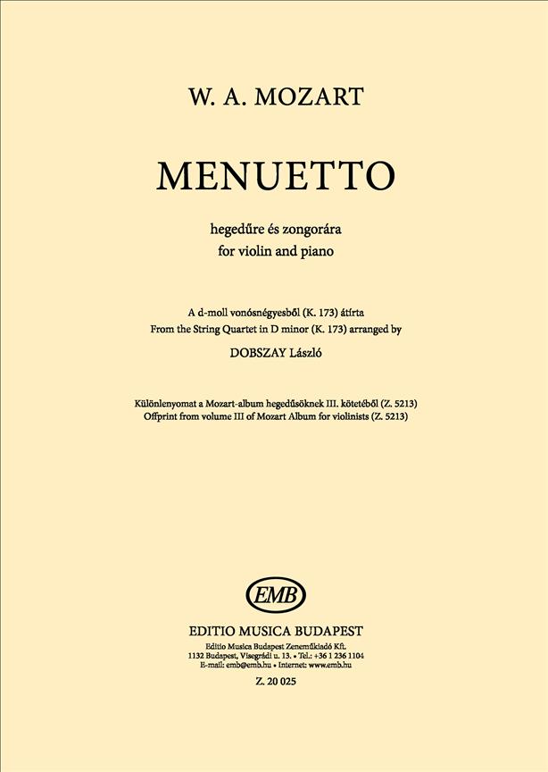 Menuetto : Offprint from volume III of Mozart Album for violinists Z. 5213
