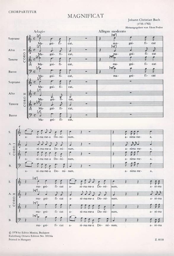 Magnificat Oratorium, Vocal Score