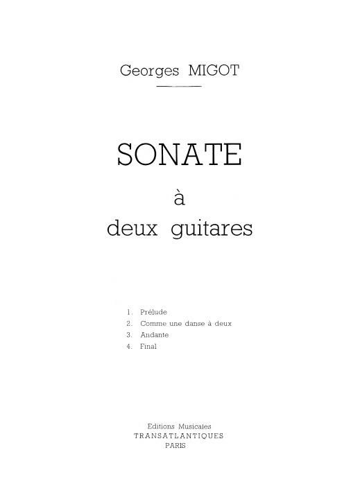 MIGOT SONATE FOR TWO GUITARS