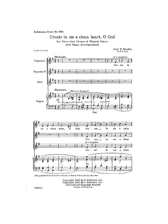 Carl F. Mueller: Create In Me A Clean Heart (SSA)