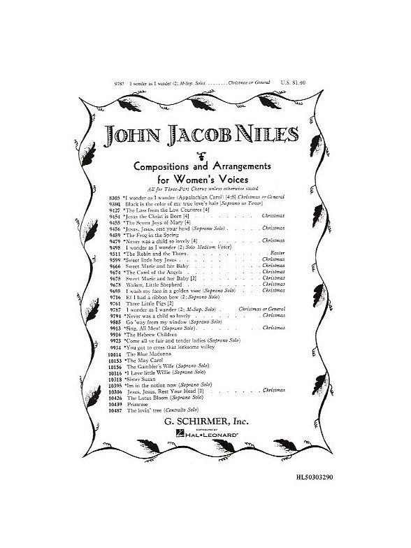 John Jacob Niles: I Wonder As I Wander (Mezzo/SA)