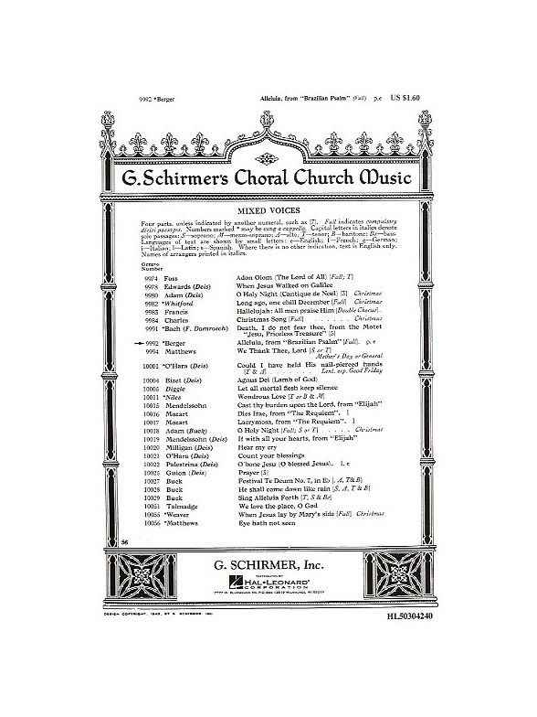 Jean Berger: Alleluia From 'Brazilian Psalm' (SATB)