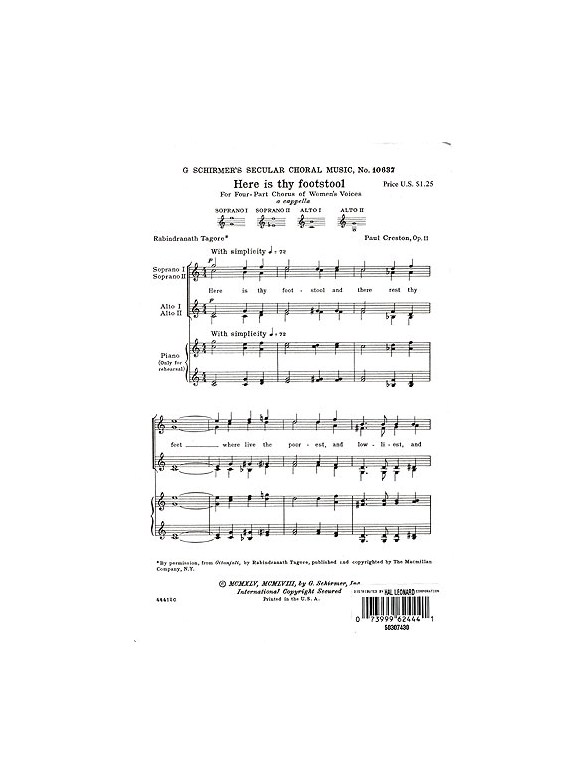 Paul Creston: Here Is Thy Footstool Op.11 (SSAA)