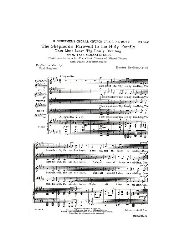Hector Berlioz: The Shepherd's Farewell (English Text)- SATB