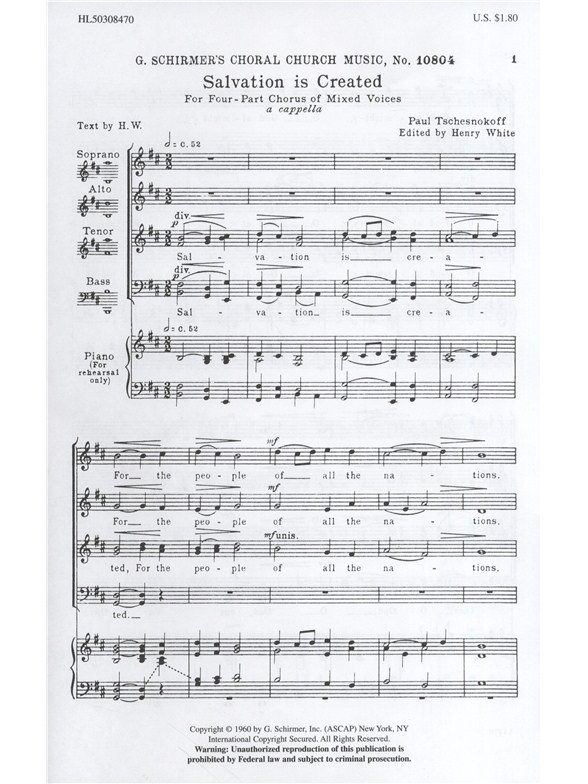 Paul Tschesnokoff: Salvation Is Created (SATB)