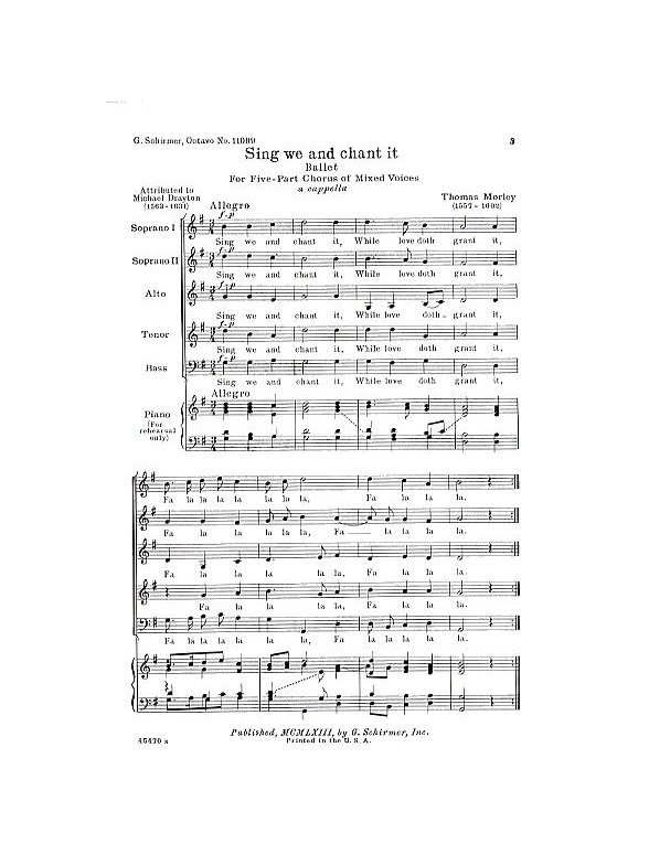 Thomas Morley: Sing We And Chant It