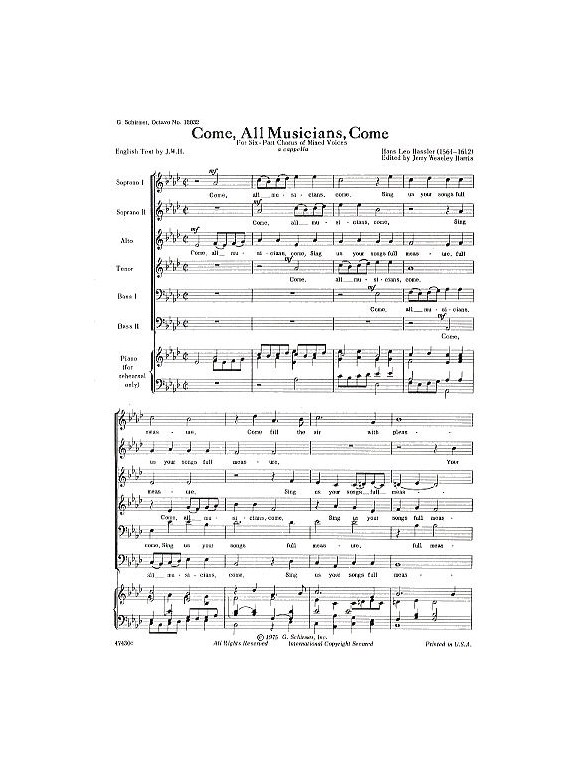 Hans Leo Hassler: Come All Musicians Come