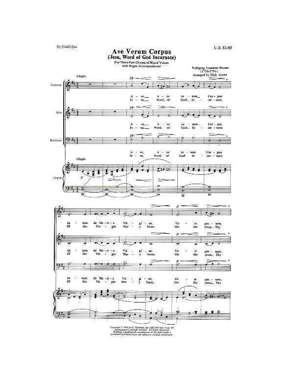 W.A. Mozart: Ave Verum Corpus (SAB)