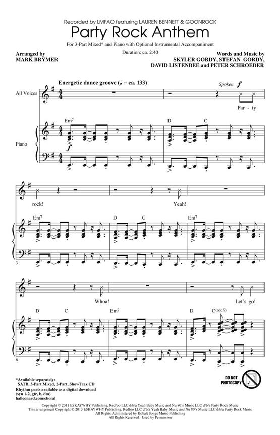 LMFAO: Party Rock Anthem (Arr. Brymer) (3-Part)