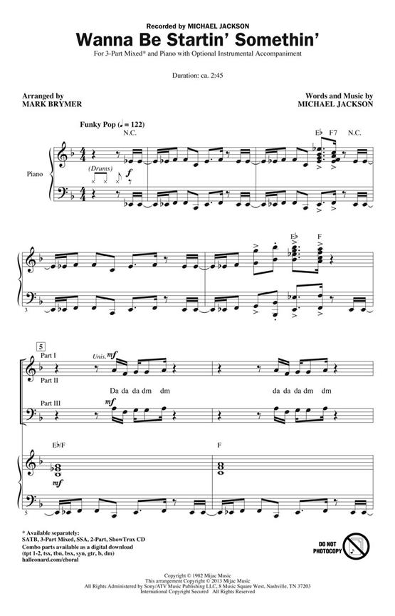 Michael Jackson: Wanna Be Startin' Somethin' (Arr. Brymer) (3-Part)