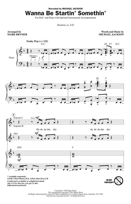 Michael Jackson: Wanna Be Startin' Somethin' (Arr. Brymer) (SSA)