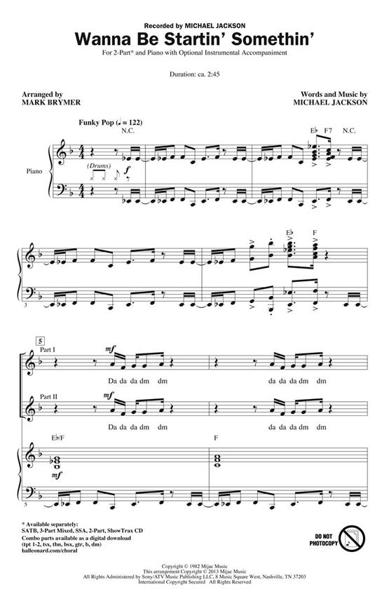 Michael Jackson: Wanna Be Startin' Somethin' (Arr. Brymer) (2-Part)