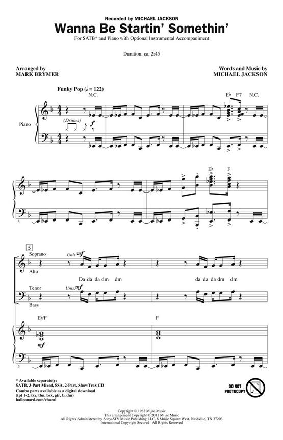 Michael Jackson: Wanna Be Startin' Somethin' (Arr. Brymer) (ShowTrax CD)