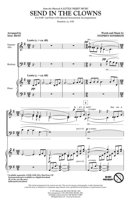 Sondheim Stephen Send In The Clowns (Arr Huff Mac) Sab Chor