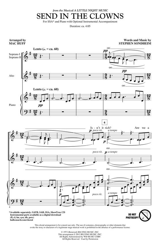 Sondheim Send In Clowns (Huff) Ssa